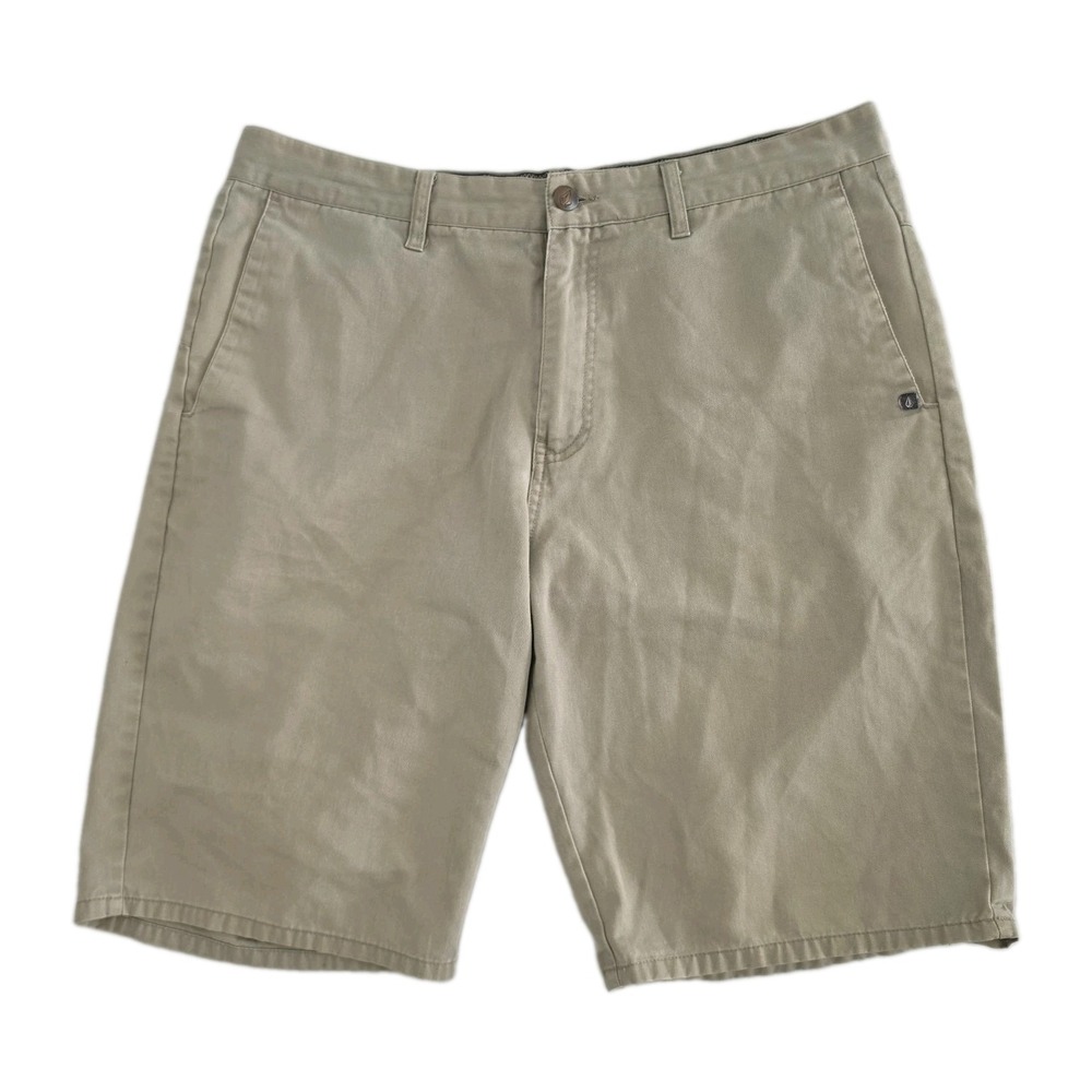 Volcom Chino Shorts Khaki Sz 33 Logo Cotton Blend Mens